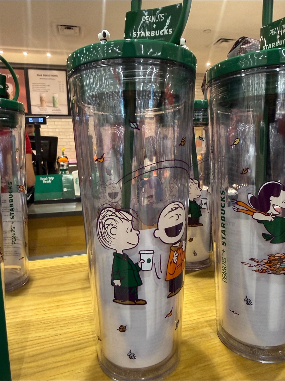Starbucks Green Peanuts Autumn Leaves Reusable Tumbler